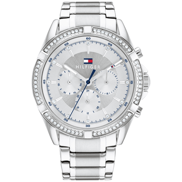 Γυναικείο ρολόι Tommy Hilfiger Kenzie 1782557 με ασημί ατσάλινο μπρασελέ και ασημί καντράν διαμέτρου 40mm με ζιργκόν.